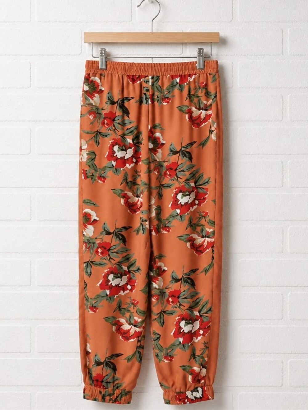 Orange Floral Drawstring Casual Pants Women Size S NWOT